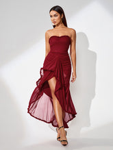 Strapless Mesh Ruffled Front Dress